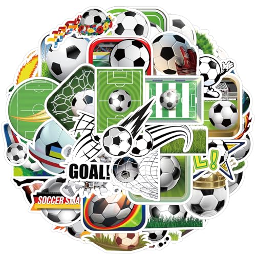 Ovanda 50 Stück Fußball Aufkleber, Fußball Sport Aufkleber, wasserdichte Wasserflaschen Aufklebers, Fussball Geschenke für Teenager, Fussball Club Sticker Set, Mädchen Jungen Kindergeburtstag Sticker von Ovanda