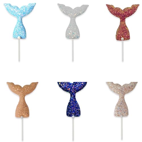 Ovanda 6 Stücke Pailletten Meerjungfrau Kuchen Topper Cupcake Picks, Mädchen Geburtstag Deko, Meerjungfrau Schwanz Kuchen Cupcake Toppers, Torten Deko für Mädchen Geburtstag Party,Ocean Theme Supplies von Ovanda