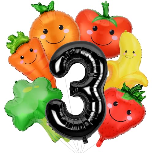 Ovanda 7 Stück Folienballon Obst Gemüse Ballons, Luftballon 3. Geburtstag, Bunte Gemüse Luftballon Obst Ballon für Kinder Geburtstags Party, Sommer Frucht Party, Herbst Themenparty, Thanksgiving Deko von Ovanda