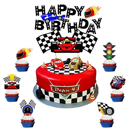 Ovanda 7 Stück Renn Auto Tortendeko, Car Geburtstags Kuchen Dekoration, Hot Wh-els Tortendeko Kindergeburtstag, Happy Birthday Rennwagen Cake Topper Karierter Flagge Kuchen Deko Ovanda 7 Stück Renn Auto Tortendeko, Car Geburtstags Kuchen Dekoration, Hot Wh-els Tortendeko Kindergeburtstag, Happy Birthday Rennwagen Cake Topper Karierter Flagge Kuchen Deko von Ovanda