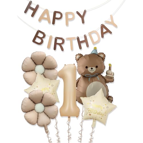 Ovanda Bär Geburtstagsdeko 1 Jahr Junge, Luftballon 1. Geburtstag Junge, Luftballons Deko 1. Geburtstag Junge, Geburtstagsdeko 1 Happy Birthday Banner von Ovanda