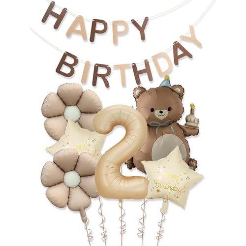 Ovanda Geburtstagsdeko 2 Jahre Junge, Bären Deko Kindergeburtstag 2 Jahre, Luftballons Geburtstag 2 Jahres Junge, Bär Deko 2. Geburtstag Junge von Ovanda