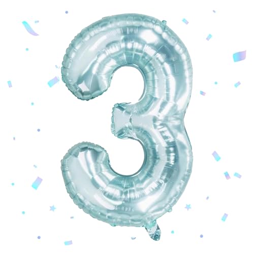 Ovanda Geburtstagsdeko 3 Jahre Junge, Kristallblau 3 Stehende XXL Riesen Folienballon Geburtstagsdeko, Deko 3. Geburtstag Junge, Geburtstag 3 Jahre Junges, Luftballon 3 Jahres von Ovanda