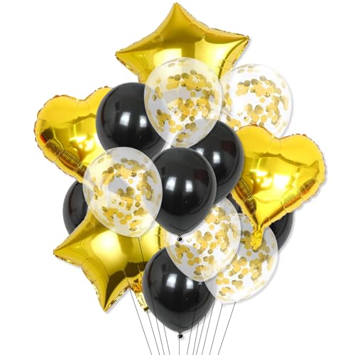 Ovanda Geburtstagsdeko Schwarz Gold Luftballons, 14 Stück Luftballons Geburtstagsdeko, Luftballons Schwarz Gold, für Hochzeit, Geburtstag, Jahrestag, Silvester Neujahr Deko, Abschluss Ovanda Geburtstagsdeko Schwarz Gold Luftballons, 14 Stück Luftballons Geburtstagsdeko, Luftballons Schwarz Gold, für Hochzeit, Geburtstag, Jahrestag, Silvester Neujahr Deko, Abschluss von Ovanda