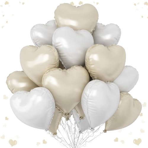 Ovanda Herz Folienballon Creme und Weiß, 10 Stück 18 Zoll Weiß Creme Herz Folien Luftballons Luftballons Hochzeit Partydekoration Luftballons für Geburtstag Hochzeit Verlobung Valentinstag von Ovanda