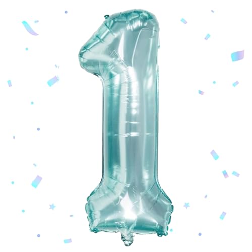 Ovanda Luftballon 1. Geburtstag Zahl 1 Kristallblau, XXL Riesen Folienballon 100cm Geburtstagsdeko, 1. Geburtstag Junge Ballon Zahl Deko, für Babyparty Jubiläum Deko, Fliegt mit Helium. von Ovanda