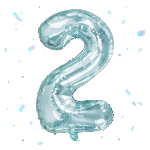 Ovanda Luftballon 2. Geburtstag Zahl Kristallblau XXL Riesen Folienballon 100cm Geburtstagsdeko, Geburtstagsdeko 2 Jahre Junge, Ballon 2 Geburtstag, Ballon Zahl Deko, Fliegt mit Helium. von Ovanda
