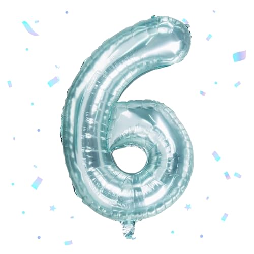 Ovanda Luftballon 6. Geburtstag Zahl 6 Kristallblau Stehende XXL Riesen Folienballon 82cm Geburtstagsdeko Jungen Ballon Zahl Deko zum Geburtstag. Luftballon Zahl 6, für Babyparty Jubiläum Deko von Ovanda