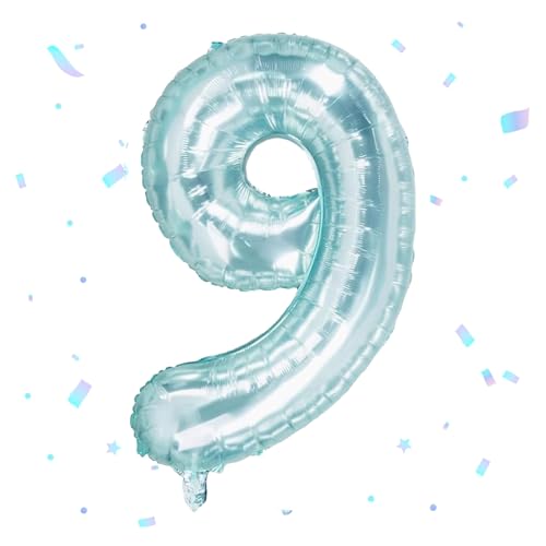 Ovanda Luftballon 9. Geburtstag, XXL Riesen Folienballon 100cm Geburtstagsdeko Jungen Ballon Zahl Deko zum Geburtstags, Luftballon 9 Jahre Junge, Fliegt mit Helium. 9 Geburtstag Junge von Ovanda