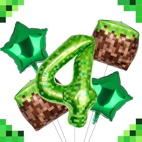 Ovanda Luftballons Geburtstag 4, Pixelmotiv Riesige Grüne Pixel Miner Thema Zahlenballon, Grasblöcke Luftballon, 5 Stück 100 CM XXL Folienballon 4, Geburtstagsdeko Junge 4 Jahre, Luftballon Grün Ovanda Luftballons Geburtstag 4, Pixelmotiv Riesige Grüne Pixel Miner Thema Zahlenballon, Grasblöcke Luftballon, 5 Stück 100 CM XXL Folienballon 4, Geburtstagsdeko Junge 4 Jahre, Luftballon Grün von Ovanda