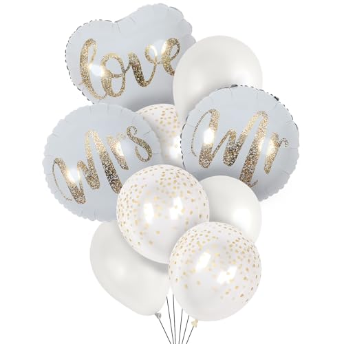 Ovanda Luftballons Hochzeit, Weiß Creme Herz Folienballon Mr and Mrs Smith Hochzeit Deko, Helium Luftballons Deko Hochzeiten für Heiratsantrag Hochzeiten Anniversary Valentinstag Geburtstag von Ovanda