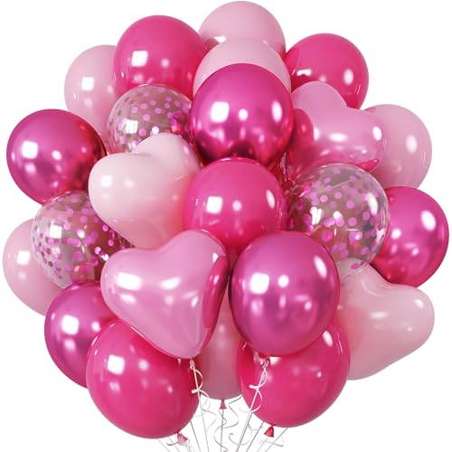 Ovanda Luftballons Hochzeit Rosa,50 Stk 12 zoll Luftballons Pink,Luftballons Geburtstag Mädchen,Geburtstagsdeko Pink,Konfetti Rosa Luftballons für Mädchen Frau Hochzeit Deko Baby Party Dekorationen von Ovanda