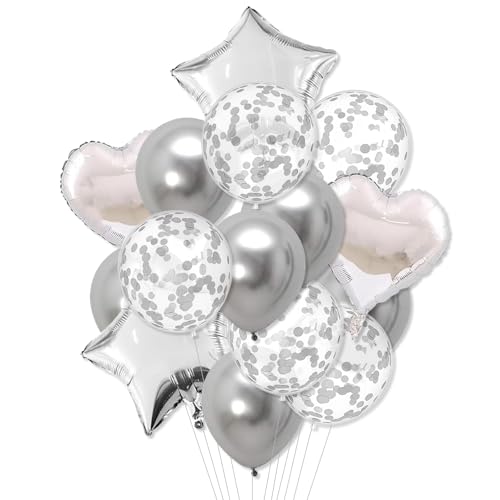 Ovanda Luftballons Silber Weiß,14 Stück Geburtstagsdeko,Konfetti Luftballons,Geburtstagsdeko,Party Deko Silber Weiß Luftballons,für Deko Geburtstag Mädchen,Luftballons Hochzeit,Silberne Luftballons Ovanda Luftballons Silber Weiß,14 Stück Geburtstagsdeko,Konfetti Luftballons,Geburtstagsdeko,Party Deko Silber Weiß Luftballons,für Deko Geburtstag Mädchen,Luftballons Hochzeit,Silberne Luftballons von Ovanda