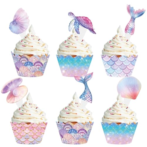 Ovanda Meerjungfrau Tortendeko,48 Stück Mermaid Cake Toppers Kuchen Deko Kinder Frauen Geburtstag Deko für Cupcake Toppers Wrappers Meerjungfrau Thema Party Dekoration Meerjungfrauenflosse Mädchen Ovanda Meerjungfrau Tortendeko,48 Stück Mermaid Cake Toppers Kuchen Deko Kinder Frauen Geburtstag Deko für Cupcake Toppers Wrappers Meerjungfrau Thema Party Dekoration Meerjungfrauenflosse Mädchen von Ovanda