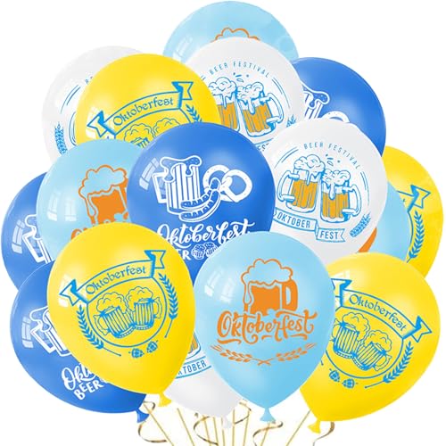Ovanda Oktoberfest Deko, 16 Stück Oktoberfest Luftballons, Bayerisch Deko Gelb Blau mit Weiße Latexballons Heliumballon,Design Oktoberfest Bayrische Deko für Hochzeit Geburtstag Oktoberfests Volksfest von Ovanda