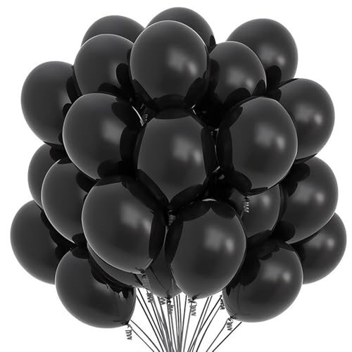 Ovanda Schwarze Luftballons, 50 Stück 12 Zoll Geburtstagsdeko Schwarz, Hochzeit Luftballons Heliumballon für Geburtstag Hochzeit Abschlussfeier Babyparty Jubiläums Party Dekorationen von Ovanda