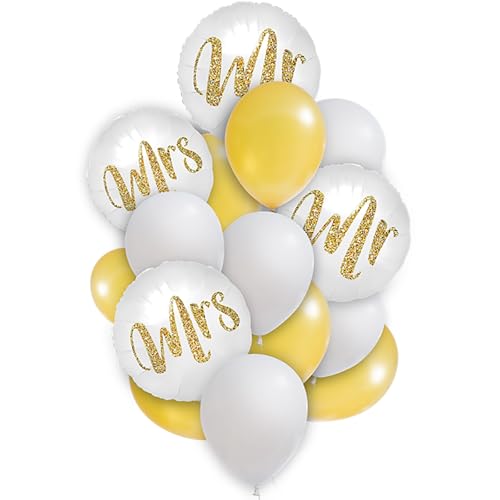 Ovanda 16 Stück Luftballons Hochzeit, Mr and Mrs Smith Ballons Hochzeit, Helium Ballon Folienballon Herzluftballons Hochzeits, Hochzeitsdeko Gartenparty Standesamt Deko von Ovanda