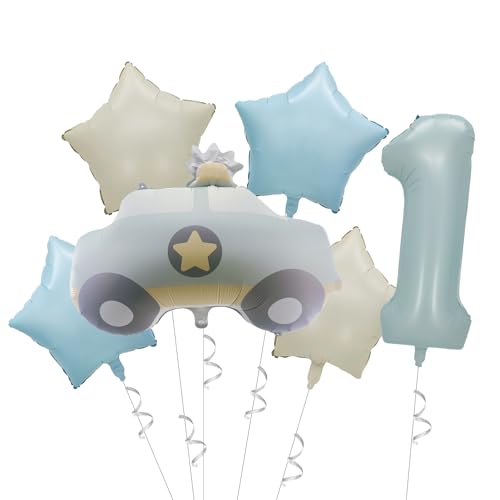 Ovanda XXL Polizeiauto Luftballon, Luftballon 1. Geburtstag, Polizeiauto Geburtstagsdeko 1 Jahr, Luftballon Auto, Geeignet Polizei Deko 1. Geburtstag Junge, Party Dekoration Kindergeburtstag von Ovanda
