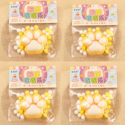 4pcs Katzen Pfoten Squishy, Squishy Cat Paw, Katzenpfoten Squishy Toy,Süße Katzenpfoten Stressabbau Fidget Toys für Erwachsene (Yellow) von Oveallgo