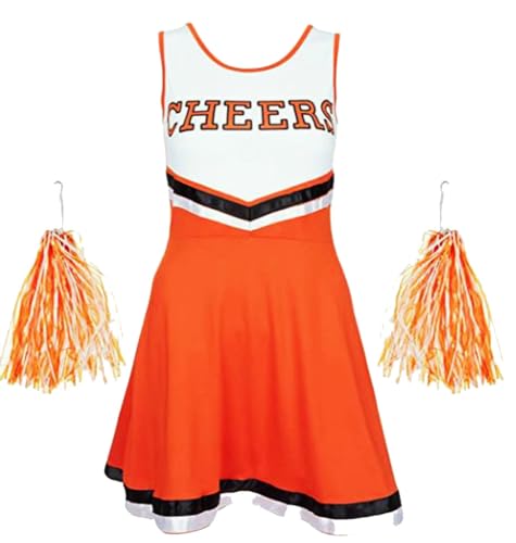 Kostüme für Erwachsene Cheerleader Damen Kostüm Karneval Weihnachten Halloween Cosplay für Festival Party Tanz (L, Orange) von Ovender