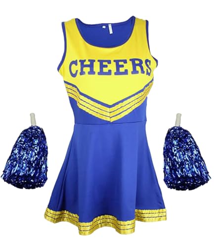 Ovender Kostüme für Erwachsene Cheerleader Damen Kostüm Karneval Weihnachten Halloween Cosplay für Festival Party Tanz (M, Gelb) von Ovender