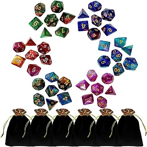 DND Dice Set, 42 Stück Glitzer Würfel DND, Polyedrische Würfelset, DND Würfel Set mit Schwarzer Tasche, Dice Set Geeignet für Brettspiele Kartenspiele Zauberspiele Dungeons und Dragons Spiele von Ovtai