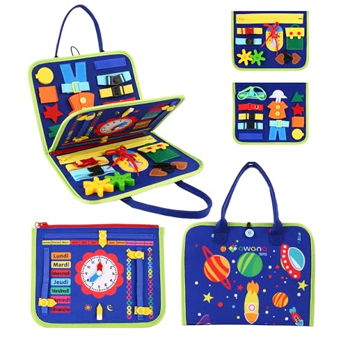 Owana Toys Das Busy Board Französisch Spiele für Kinder Montessori 1 Jahr 2 Jahre 3 Jahre Motorik Kinder Geschenk Mädchen Jungen bis zur Grundschule zum Lernen Datum Uhrzeit sensorisches Reisespiel von Owana Toys