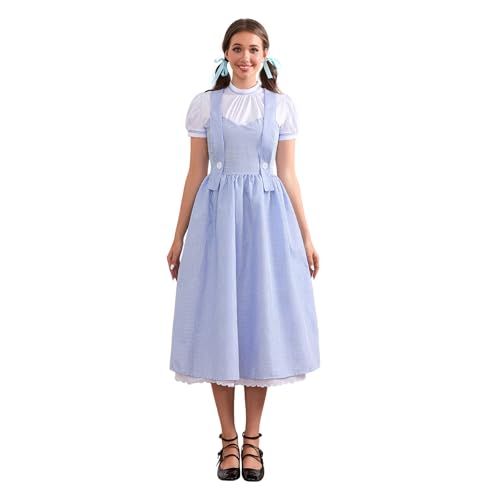 Dorothy-Kostüm für Damen, Halloween-Kostüm, Sweetie-Kostüm, kurze Puffärmel, Spitzensaum, kariert, Korsett, Party, Gingham-Kleid, A- Himmelblau, 36 Dorothy-Kostüm für Damen, Halloween-Kostüm, Sweetie-Kostüm, kurze Puffärmel, Spitzensaum, kariert, Korsett, Party, Gingham-Kleid, A- Himmelblau, 36 von Owegvia
