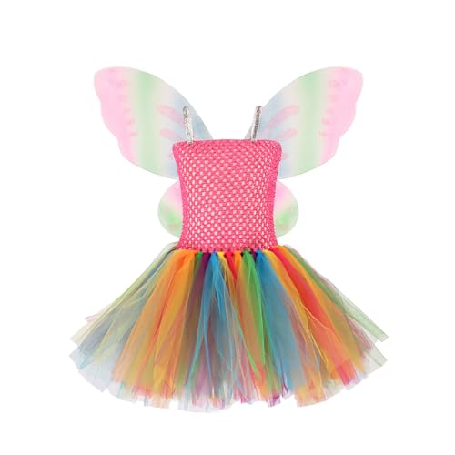 Owegvia Fairy Butterfly Wings Dress Costume Set Girls Colorful Tulle Princess Dress Wings Set For Birthday Party Favor (Multicolor, L) von Owegvia