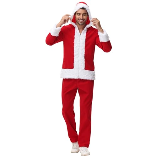 Owegvia Kids Adult Christmas Cosplay Costume Family Christmas Outfits Red Belted Tops Pants Santa Hat Sets For Themed Party (adult, Red Men, L) von Owegvia