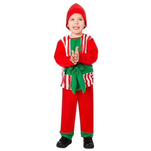 Owegvia Kinder Weihnachten Geschenk Box Kostüm Kind Bogen Streifen Tops Hut Hosen Anzug Weihnachten Geschenk Box Cosplay Kostüm für Kinder (Red, 11-14 Years) von Owegvia