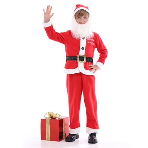 Owegvia Kleinkind Santa Kostüm Deluxe Langarm Samt Kleid mit Stirnband Weihnachten Cosplay Outfits für Mädchen und Jungen (Watermelon Red, L) von Owegvia