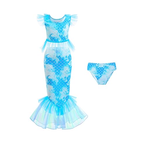 Owegvia Princess Mermaid Costume For Little Girls Tie-Dye Rhinestones Mermaid Skirt Set And Briefs Mermaid Dress For Girls (Blue 01, XXL) von Owegvia