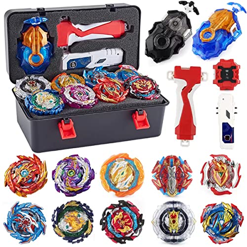 Bey Battle Burst Kreiselklingen-Spielzeug-Set, tolles Geschenk für Kinder, Jungen, ab 6 8 10 12 Jahren, Metall-Fusion-Angriffs-Top-Kampfspiel, 10 Kreisel, 2 Zwei-Wege-Launcher, 2 Griffe von Owenkelng