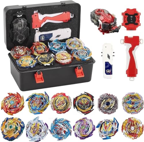 Owenkelng Gyro Blade Geschenkset mit tragbarer Box, 12 Drehkappen, 2 bidirektionale Fusion Attack Metallwerfer, Mehrfarbig von Owenkelng