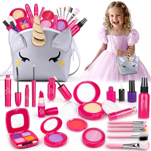 Own1one Kinderschminke Set Mädchen, Fake Schminke Kinder Mädchen Spielzeug, Makeup Set Rollenspiel Spielzeug Geschenk für Mädchen 3 4 5 6 7 8 9 10 Jahre von Own1one