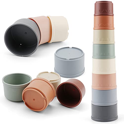 Own1one Stapelbecher, 8 Stück Stapelbecher Baby ab 6 Monate, Stapelturm Kinder, Montessori Spielzeug Stapelbecher Geschenk für 6 Monate 1 Jahr Mädchen von Own1one