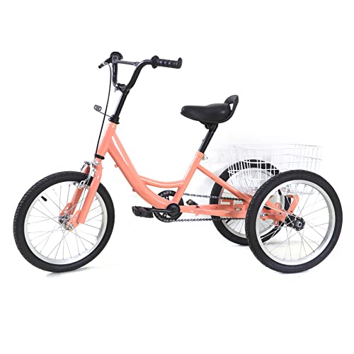 16 Zoll Dreirad für Kinder, 3-Rad Fahrrad, 1 Gänge Trike mit Einkaufskorb, Sitzhöhe Einstellbar, Antirutsch-Pedal, Sicherheits-Reflexstreifen von Owneed