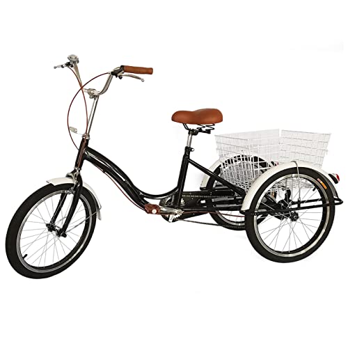 Dreirad Erwachsene 20 Zoll 3 Räder Fahrrad mit Einkaufskorb Hochkohlenstoffhaltiger Stahl Einstellbare Höhe Geeignete Höhe155-180cm von Owneed