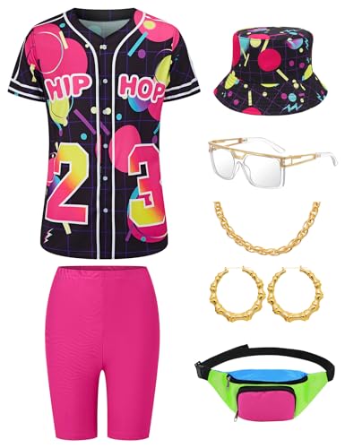 80er 90er Jahre Outfit für Damen Hip Hop Kostüm Baseball Trikot Shirt Shorts Set, 90er Jahre Outfits für Frauen Party 90er Jahre Frau Kostüme, gelb, 3XL 80er 90er Jahre Outfit für Damen Hip Hop Kostüm Baseball Trikot Shirt Shorts Set, 90er Jahre Outfits für Frauen Party 90er Jahre Frau Kostüme, gelb, 3XL von Owurha
