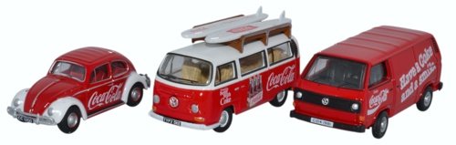 VW 3er-Set, Käfer, T2 Bus, T3 Kastenwagen, Coca-Cola, 0, Modellauto, Fertigmodell, Oxford 1:76 von Oxford Diecast