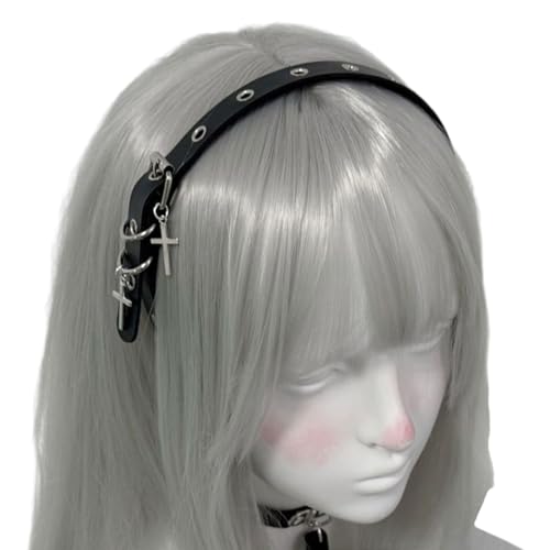 Oxtxuzdm Hot Girl Punk Kreuze Haarreifen Leder Stirnband für Cosplay 2000er Jahre Mode Unisex Tragen Kopfbedeckung Haarschmuck von Oxtxuzdm
