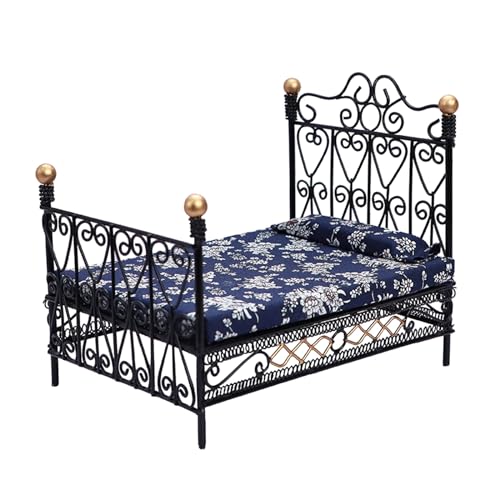 1:12 Miniatur-Eisenbett-Schlafzimmersimulationsmöbelmodell für Puppen, europäisches Möbelzubehör für Verzierungen, Modellbau, Kunst und Dekoration 1:12 Miniatur-Eisenbett-Schlafzimmersimulationsmöbelmodell für Puppen, europäisches Möbelzubehör für Verzierungen, Modellbau, Kunst und Dekoration von Oxxggkao