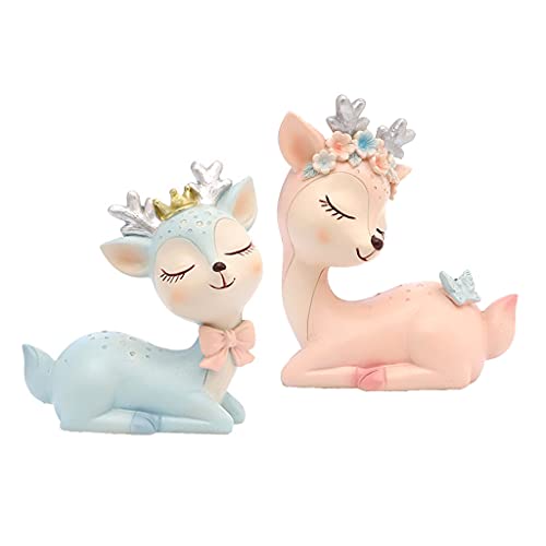 2pcs Hirsche Figuren Kuchen Toper Harz Fawn Desktop Dekoration Süße Miniaturstatue Party Ornamente Fawn Desktop Dekoration von Oxxggkao