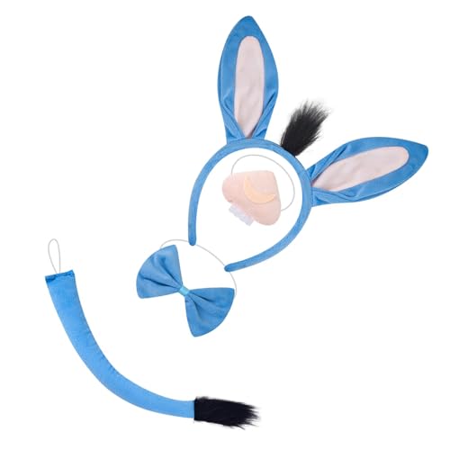 Esel-Ohr-Stirnband, Schwanz, Fliege, Rock, Nase mit Zähnen, Halloween-Esel-Outfit, Zubehör für Kinder, Jungen, Mädchen, Cosplay, Schule, Spielzubehör von Oxxggkao