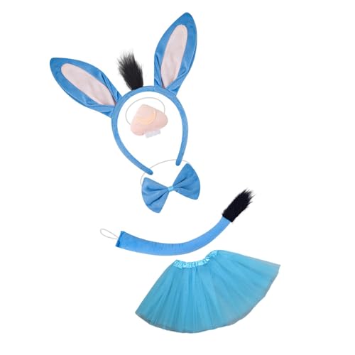 Esel-Ohr-Stirnband, Schwanz, Fliege, Rock, Nase mit Zähnen, Halloween-Esel-Outfit, Zubehör für Kinder, Jungen, Mädchen, Cosplay, Schule, Spielzubehör von Oxxggkao