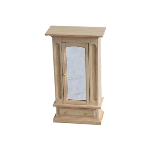 Miniaturpuppenhouses Dressing Mit Schrankzubehör 1/12 Skala Realistische Kleidung Ständer Miniaturholzgarderobe Mit Spiegel von Oxxggkao