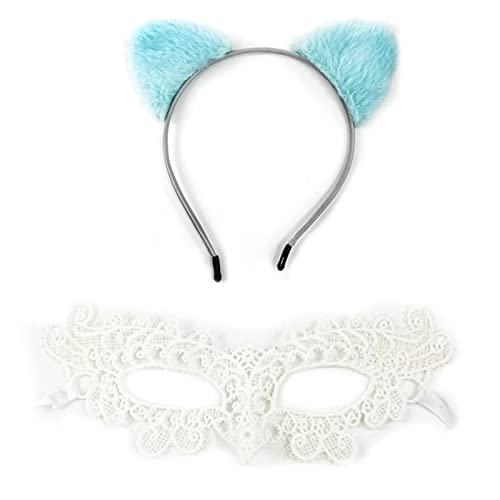Oxxggkao 2 PCs Lace Eye Maske Plüsch Kopfbedeckung Masquerade Halloween Party Stirnband Halbgesicht Venezianer Mardi Gras von Oxxggkao
