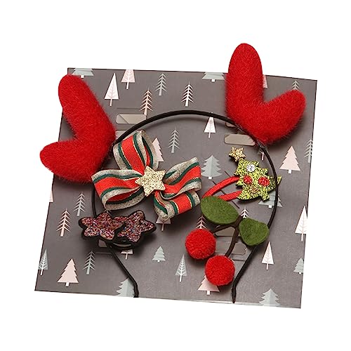Oxxggkao 5-teiliges Weihnachts-Stirnband-Set, Festival-Party-Kopfschmuck, Cosplay, Weihnachtsmann-Requisiten, Haarreif, niedlicher Kopfschmuck, Haarreif und Clip-Set, Haarschmuck von Oxxggkao