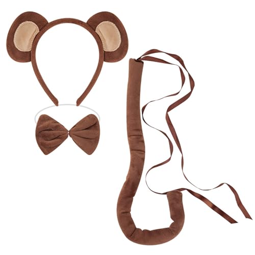 Oxxggkao Affenkostüm Set Mit Monkey Tail Stirnband Bowtie Glove Rock Für Kinderjungen Mädchen Halloween Lemur Dress Up Outfit Lemur Ohrs Schwanzkostüm von Oxxggkao